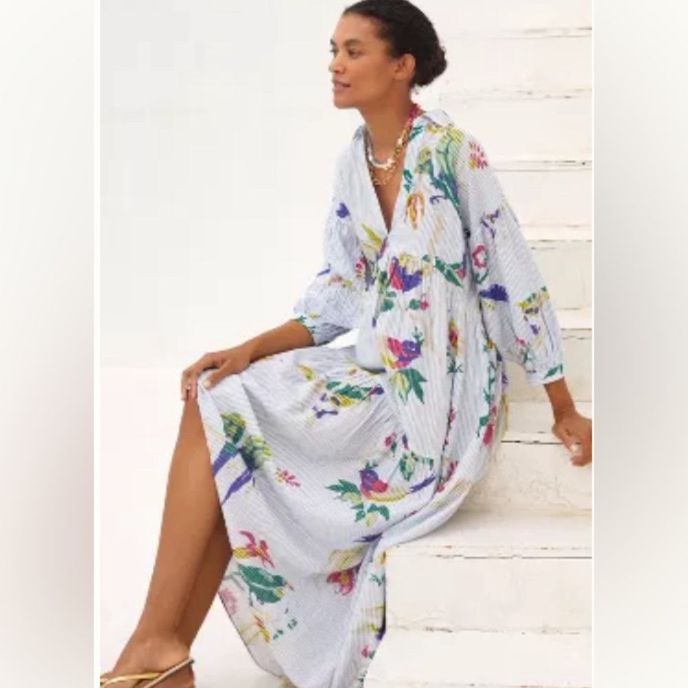 Anthropologie Printed Tiered Shirt Dress - size large